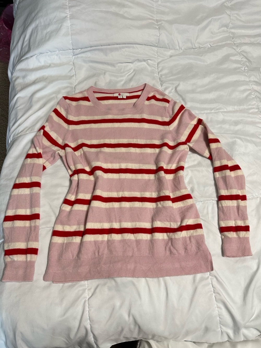 Boden 100% Cashmere Striped Crewneck Sweater Pink Red White XL